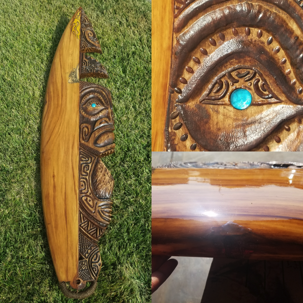 Repurposed Surfboard Tiki Carving